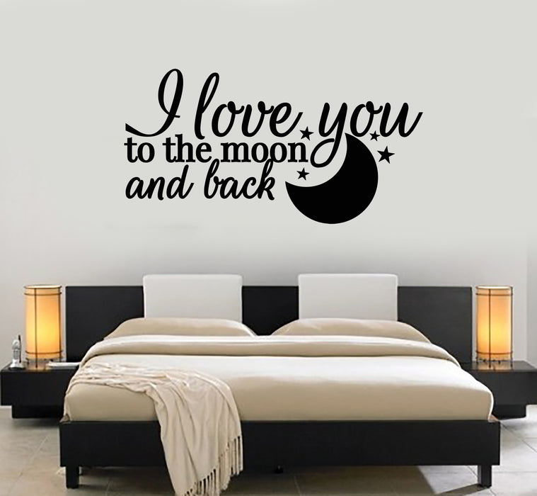 Vinyl Wall Decal Quote I Love You Moon Stars Romance Bedroom Decor Stickers Mural (g1075)