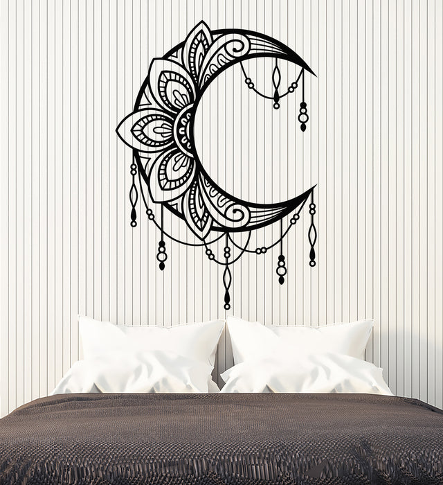 Vinyl Wall Decal Crescent Moon Floral Patterns Bedroom Art Stickers Mural (g5850)