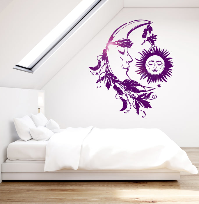 Vinyl Wall Decal Sun Moon Night Dream Bedroom Design Feather Stickers Unique Gift (807ig)