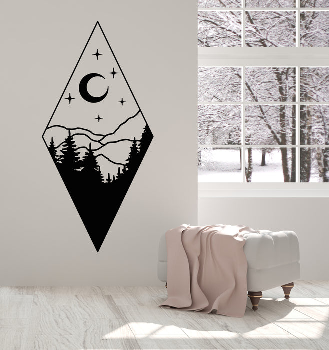 Vinyl Wall Decal Fir Trees Mountains Moon Stars Night Bedroom Stickers Mural (g3250)
