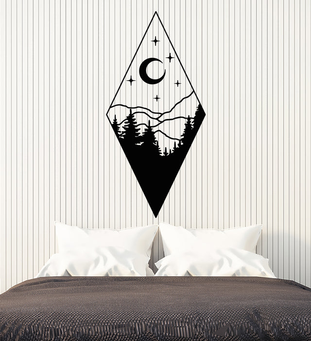 Vinyl Wall Decal Fir Trees Mountains Moon Stars Night Bedroom Stickers Mural (g3250)