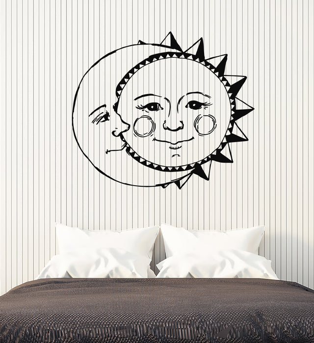Vinyl Wall Decal Day Night Bedroom Cartoon Moon Sun Face Stickers Mural (g4658)