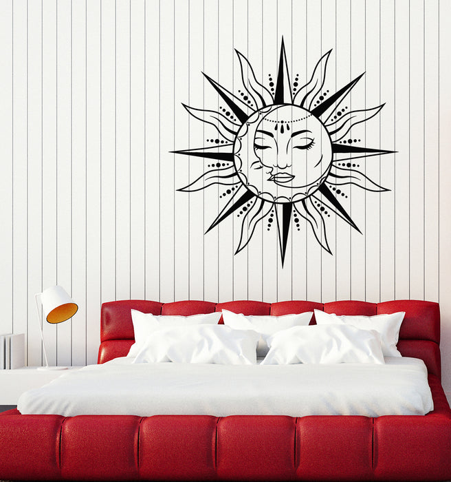 Vinyl Wall Decal Abstract Moon Sun Face Day Night Bedroom Stickers Mural (g7876)