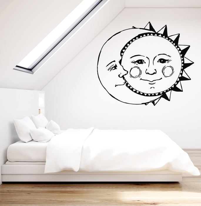 Vinyl Wall Decal Day Night Bedroom Cartoon Moon Sun Face Stickers Mural (g4658)