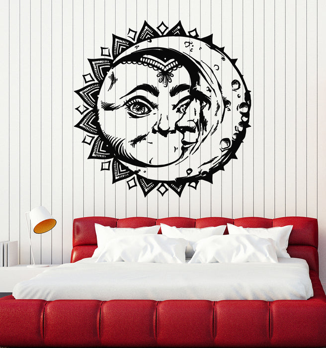 Vinyl Wall Decal Bedroom Abstract Crescent Moon Sun Face Stickers Mural (g5869)