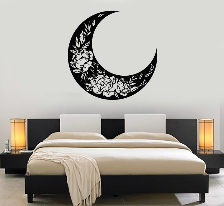 Vinyl Wall Decal Crescent Moon Floral Patterns Flowers Stickers Mural (g4142)