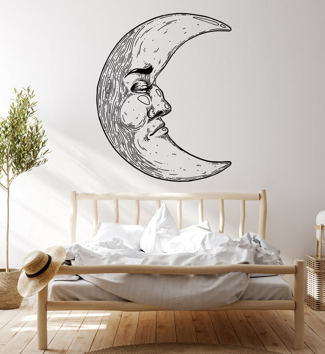 Vinyl Wall Decal Moon Face Crescent Ornament Bedroom Art Stickers Mural (g6629)