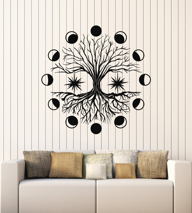Vinyl Wall Decal Crescent Moon Phases Cycle Tree Of Life Symbol Stickers Mural (g7714)