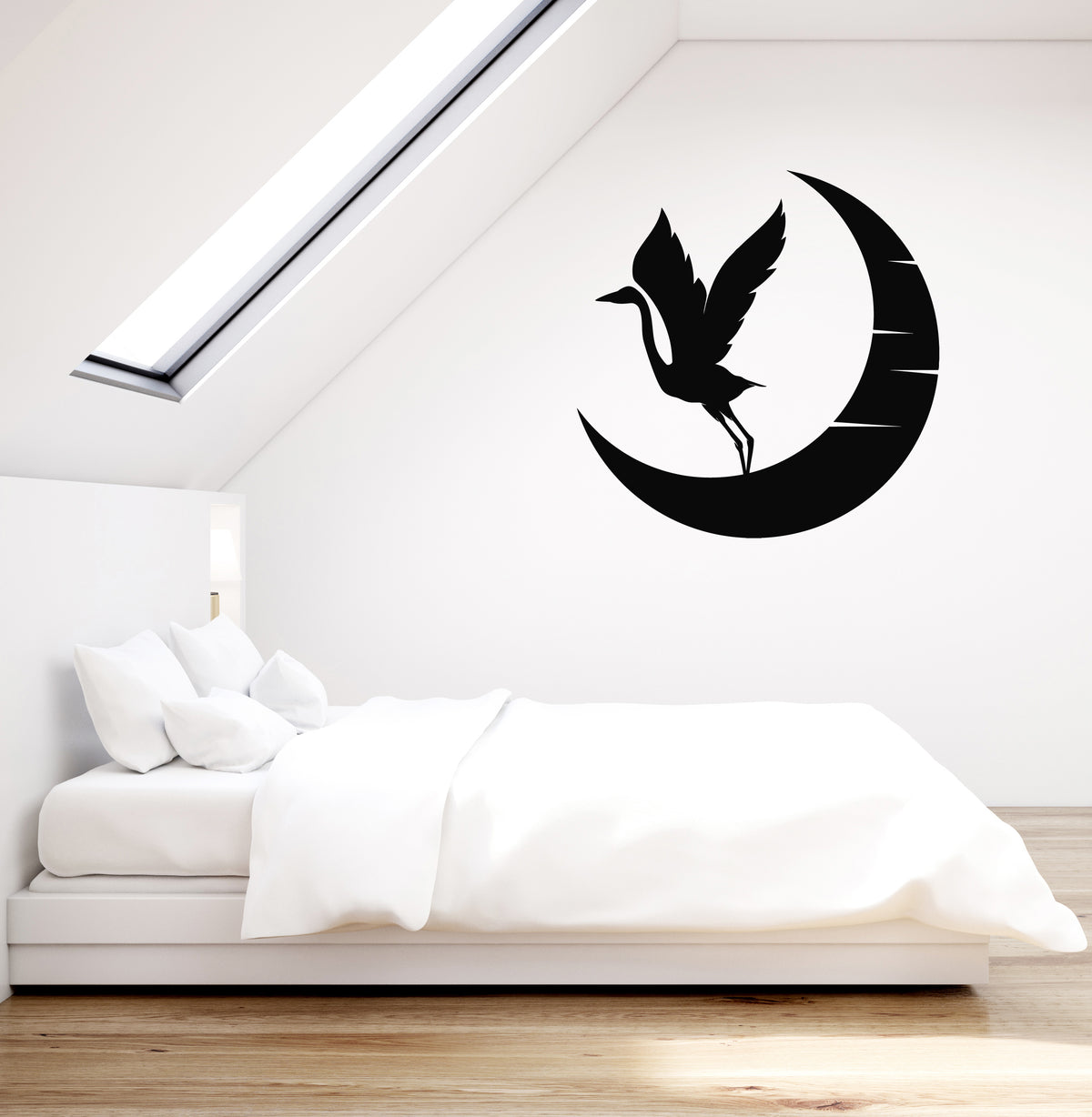 Vinyl Wall Decal Crescent Moon Bird Flying Bedroom Night Stickers Mura ...