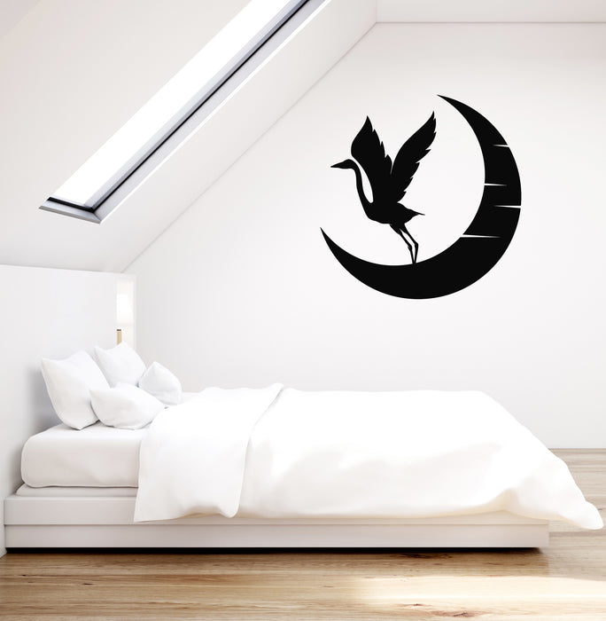Vinyl Wall Decal Crescent Moon Bird Flying Bedroom Night Stickers Mural (g3816)