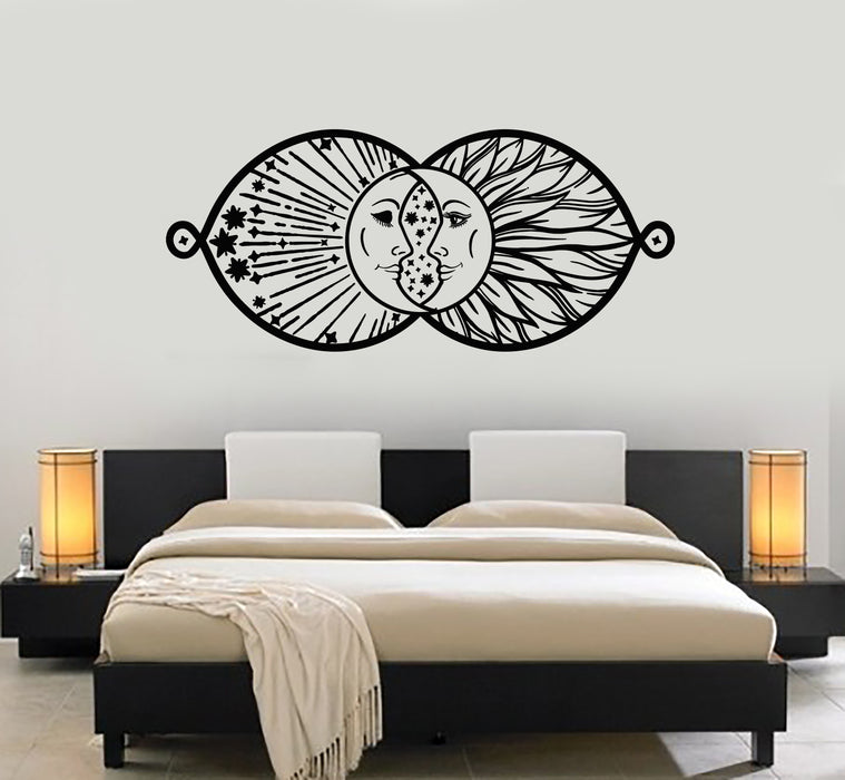 Vinyl Wall Decal Goodnight Crescent Face Moon Stars Bedroom Stickers Mural (g4080)