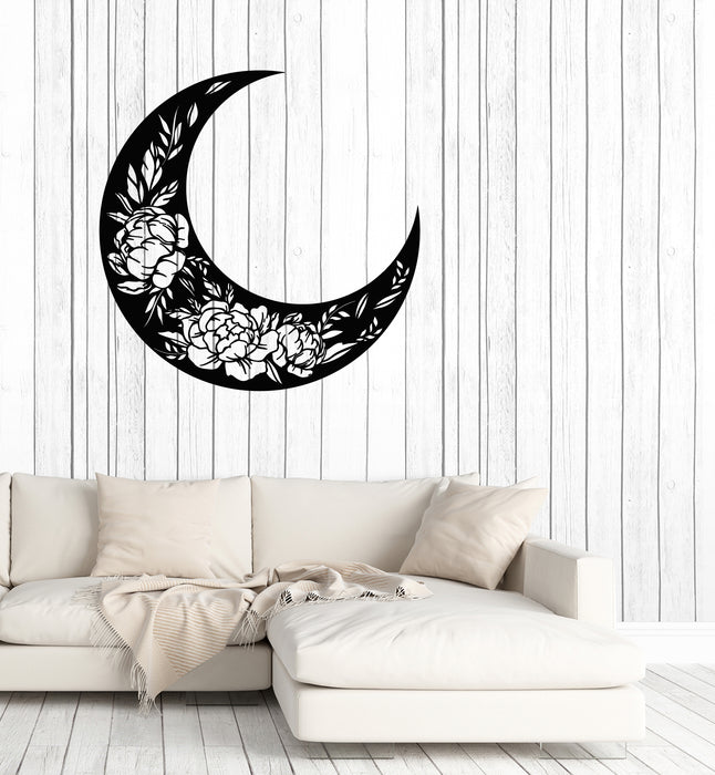 Vinyl Wall Decal Crescent Moon Floral Patterns Flowers Stickers Mural (g4142)
