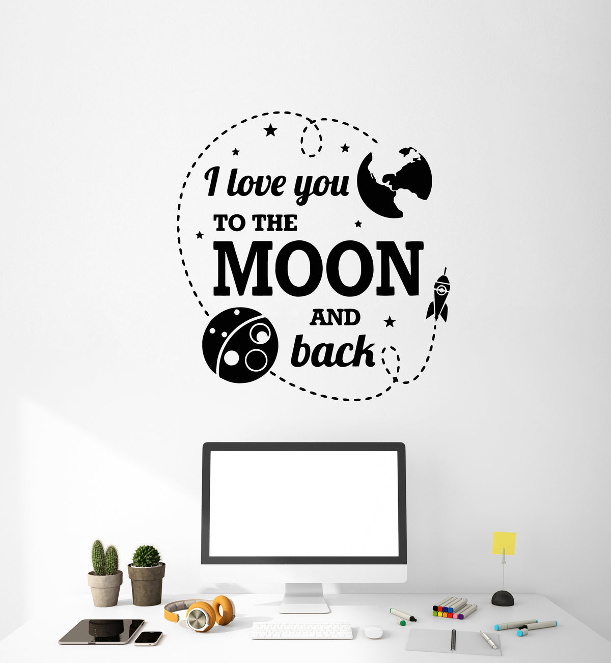 Vinyl Wall Decal Moon And Back Romance Quote Stickers Mural (g4334 ...