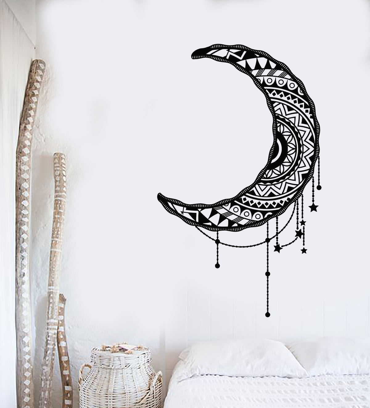 Vinyl Wall Decal Ornament Crescent Moon Night Bedroom Stickers Mural ...