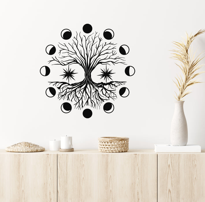 Vinyl Wall Decal Crescent Moon Phases Cycle Tree Of Life Symbol Stickers Mural (g7714)