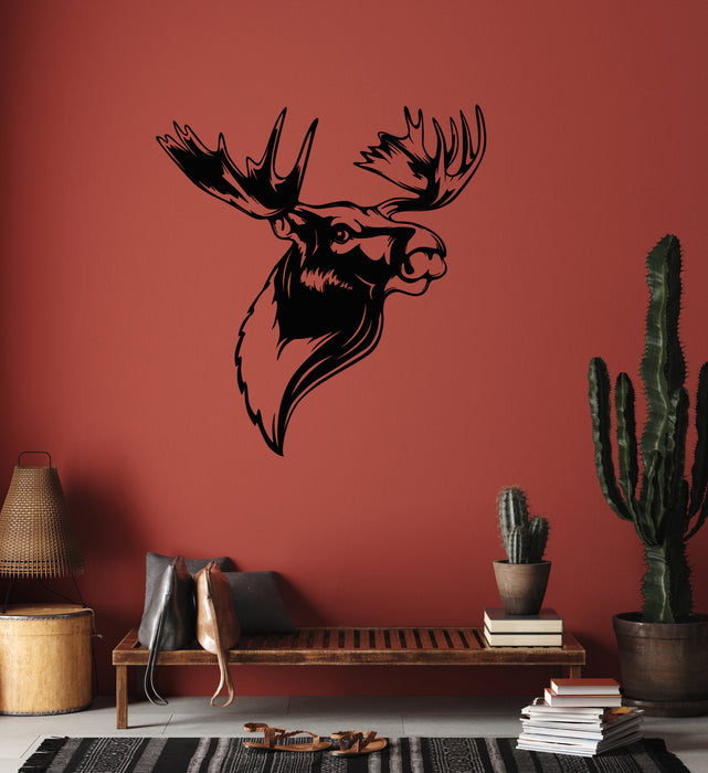 Vinyl Wall Decal Moose Head Horn Deer Forest Animal Hunting Club Stickers Mural (g4729)