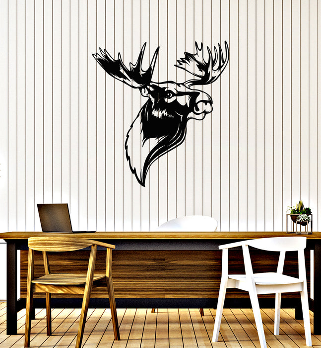 Vinyl Wall Decal Moose Head Horn Deer Forest Animal Hunting Club Stickers Mural (g4729)