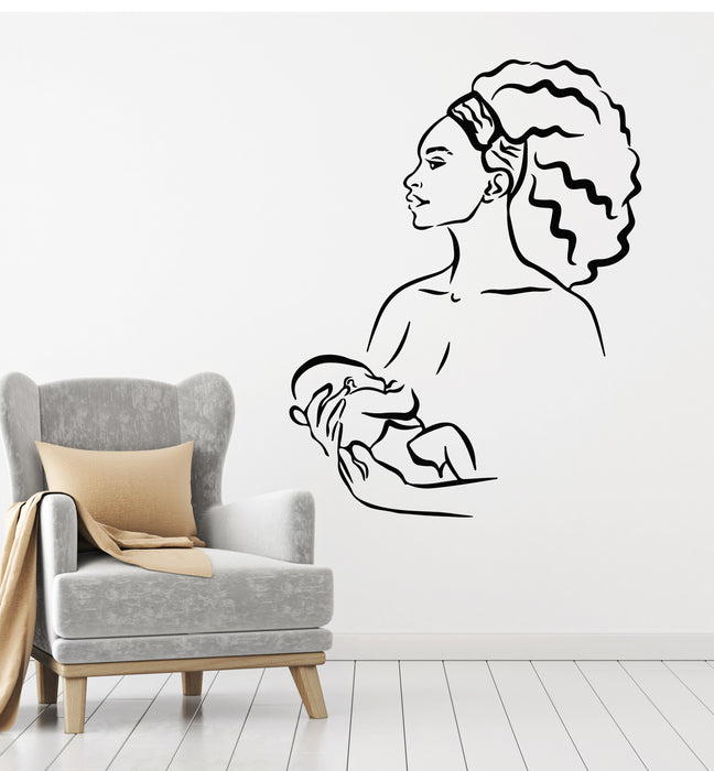 Vinyl Wall Decal African Native Woman Mother With Baby Child Stickers Mural (g907)