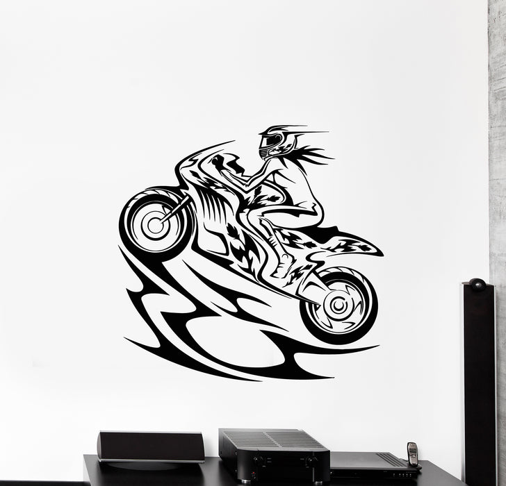 Vinyl Wall Decal Girl Biker Motorsports Bike Race Speed Extreme Sport Stickers Mural (g522)