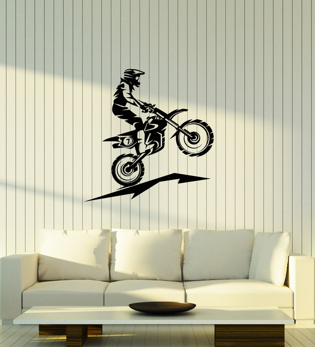 Vinyl Wall Decal Motocross Rider Extreme Sports Jumping Motorbike Stickers Mural (ig5937)