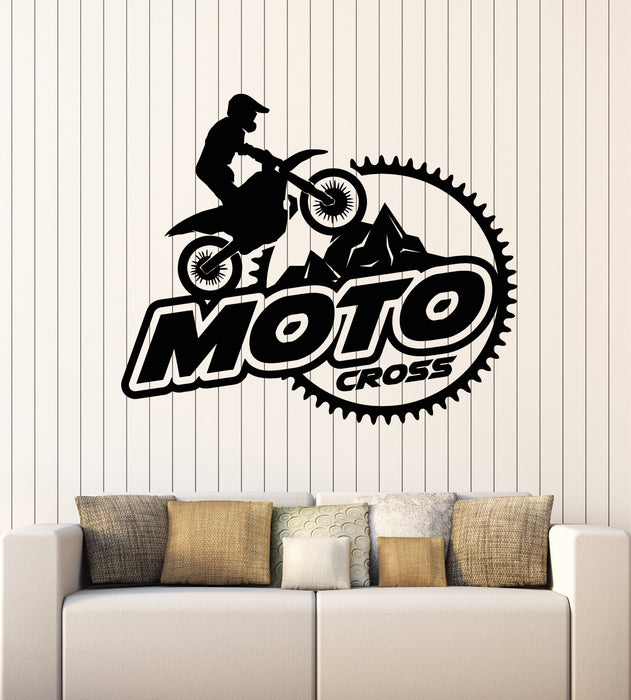 Vinyl Wall Decal Motocross Sport Biker Racer Garage Gears Stickers Mural (g5321)