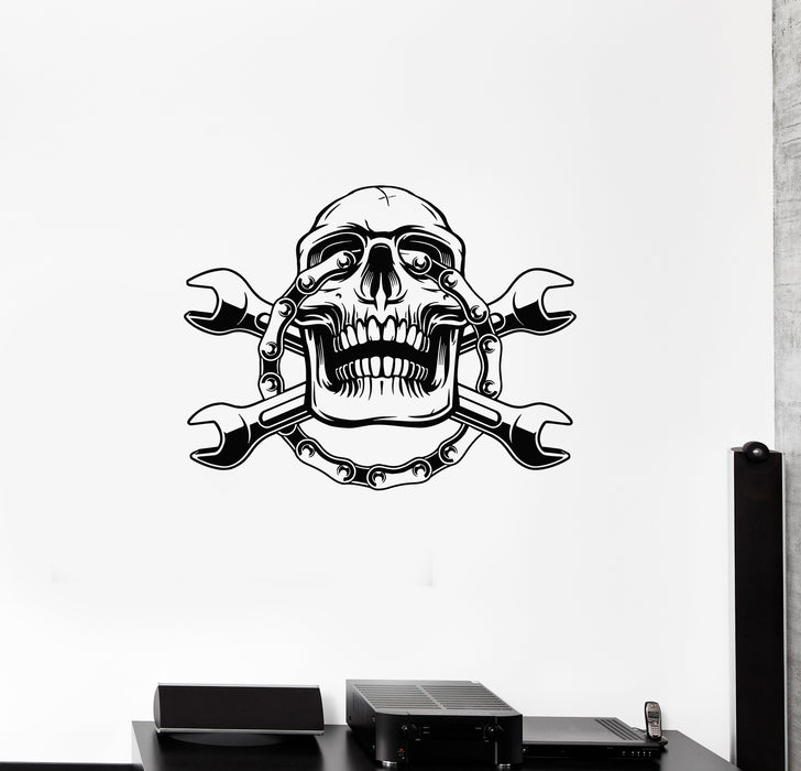 Vinyl Wall Decal Custom Motors Service Garage Decor Skull Stickers Mural (g4649)