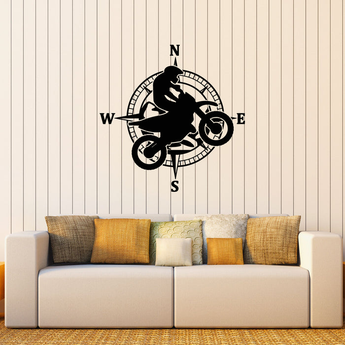 Vinyl Wall Decal Bike Rider Cyclist Vehicle Motorcycle Compass Stickers Mural (g8063)