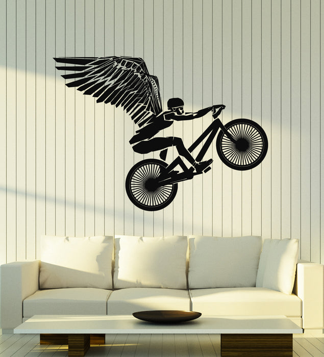 Vinyl Wall Decal  Motorcycle Bike Flying Biker With Wings Stickers Mural (g5339)