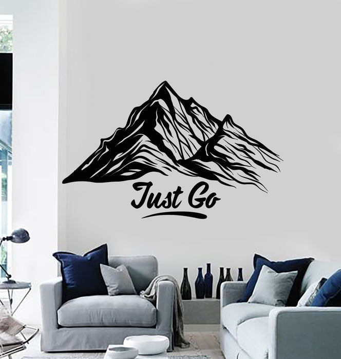 Vinyl Wall Decal Snowy Mountain Motivation Travel Tourism Just Go Stickers Mural (g1888)