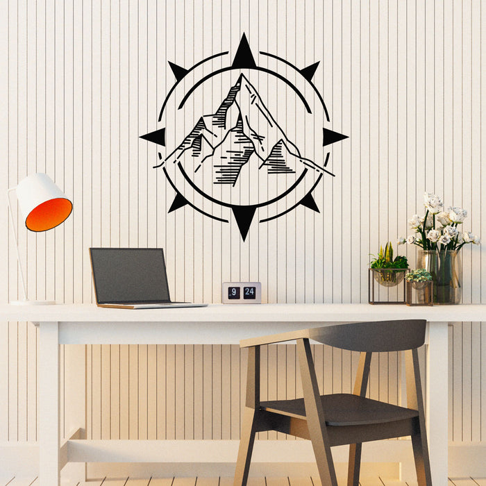 Vinyl Wall Decal Mountains Compass Logo Travel Agency Adventure Stickers Mural (g8235)