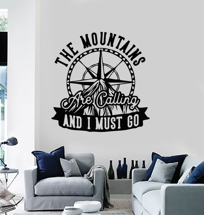 Vinyl Wall Decal Mountains Calling Compass Inspiring Words Stickers Mural (g3419)