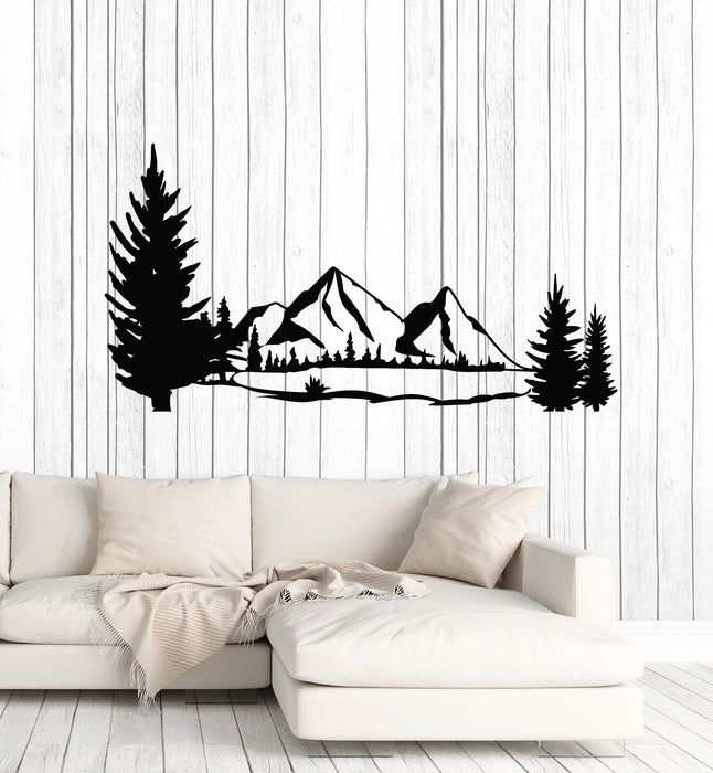 Vinyl Wall Decal Mountains Landschaft Wild Nature Forest Fir Trees Stickers Mural (g6890)