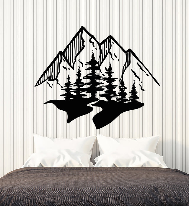 Vinyl Wall Decal Snowy Peaks Mountains Travel Agency Forest Trees Stickers Mural (g6950)