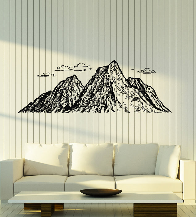 Vinyl Wall Decal Mountains Peak Landscape Sketch Bedroom Stickers Mural (g7196)