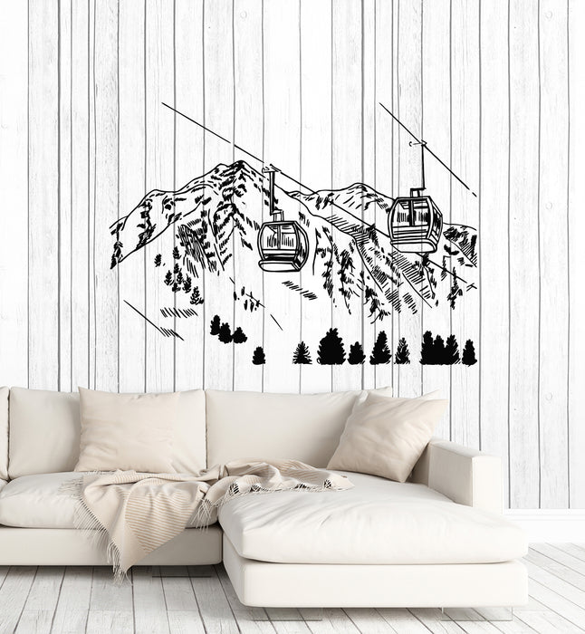 Vinyl Wall Decal Sketch Ski Resort Mountain landscape Funicular Stickers Mural (g7339)