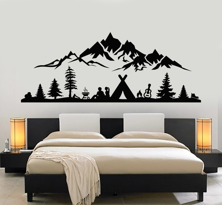 Vinyl Wall Decal Family Camping Mountains Silhouette Guitar Stickers Mural (g7980)