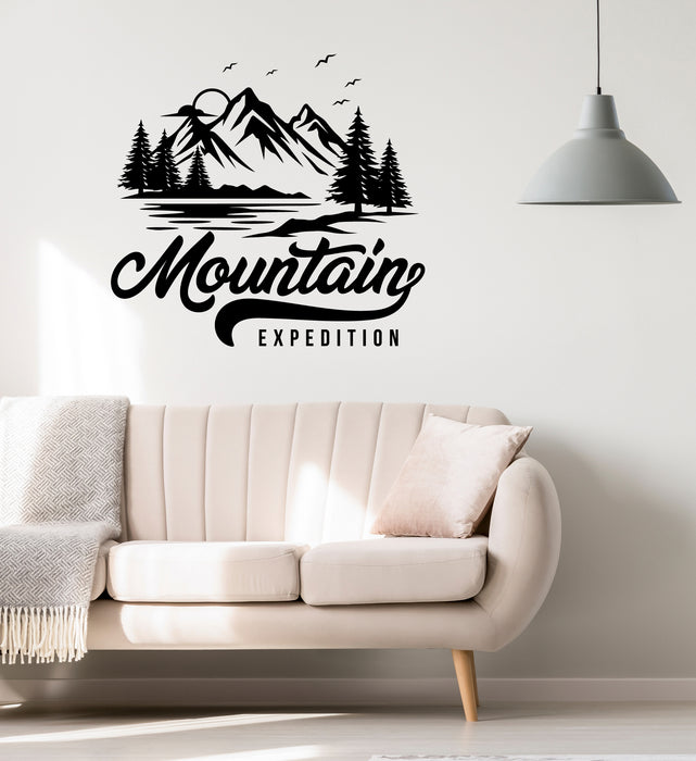Mountains Expedition Wall Vinyl Decal Nature Lettering Christmas Trees Hobby Tourism Stickers Mural (k256)