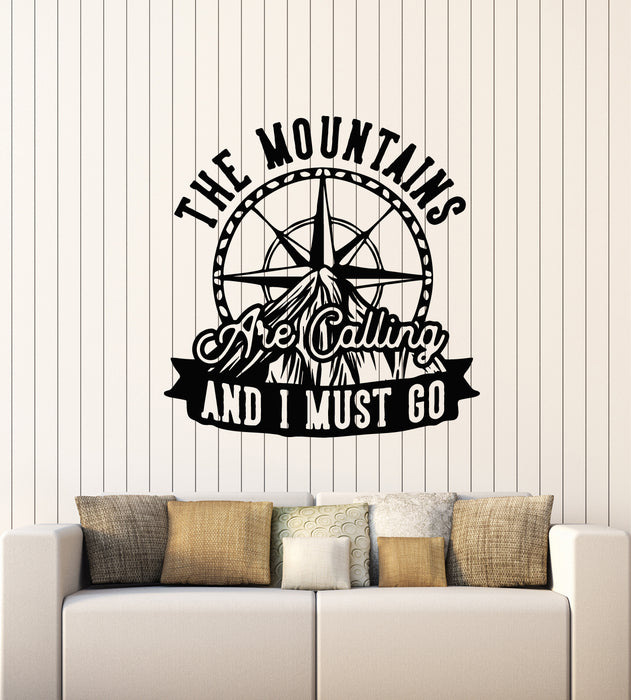 Vinyl Wall Decal Mountains Calling Compass Inspiring Words Stickers Mural (g3419)