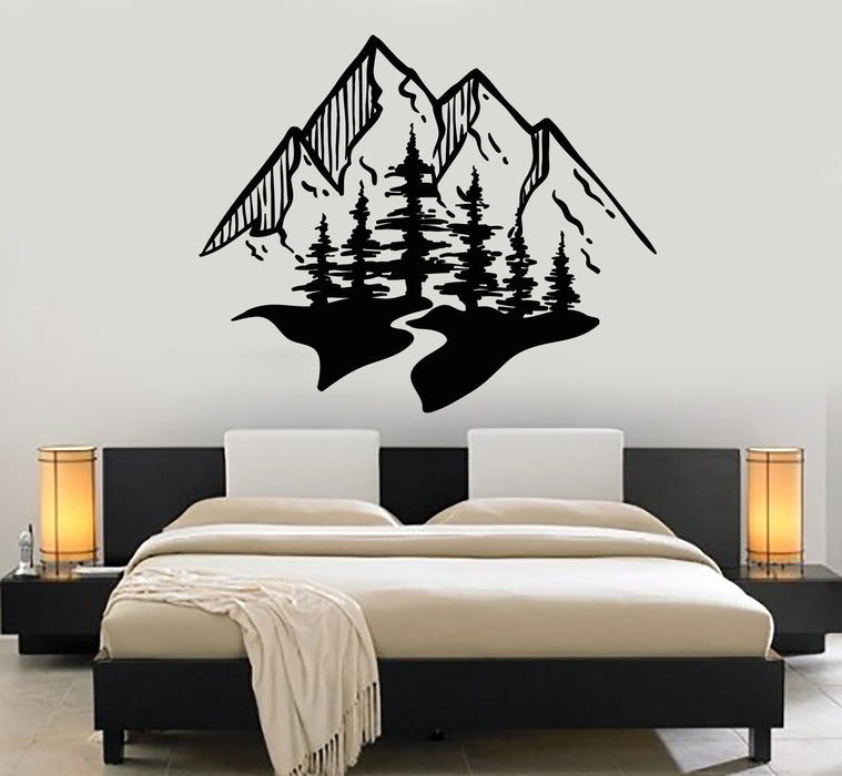 Vinyl Wall Decal Snowy Peaks Mountains Travel Agency Forest Trees Stickers Mural (g6950)