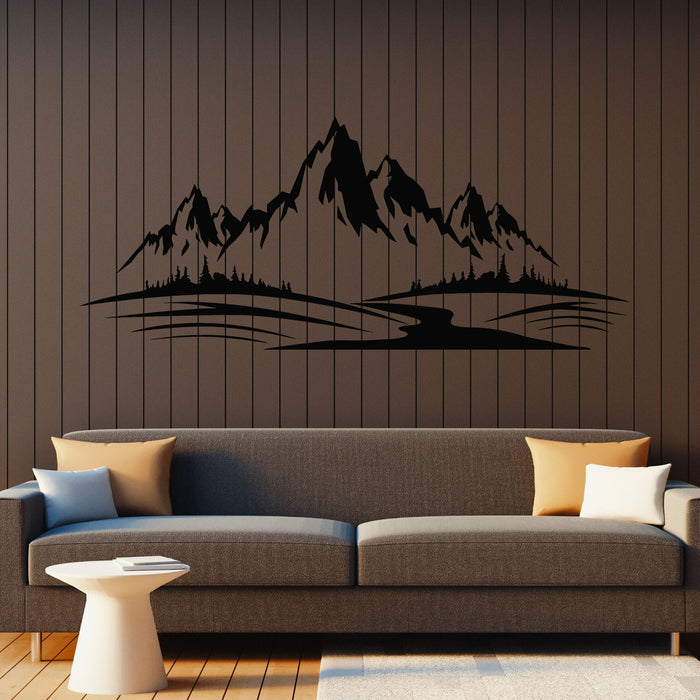 Vinyl Wall Decal Mountains Silhouette River Beauty Nature Forest Stickers Mural (g8039)