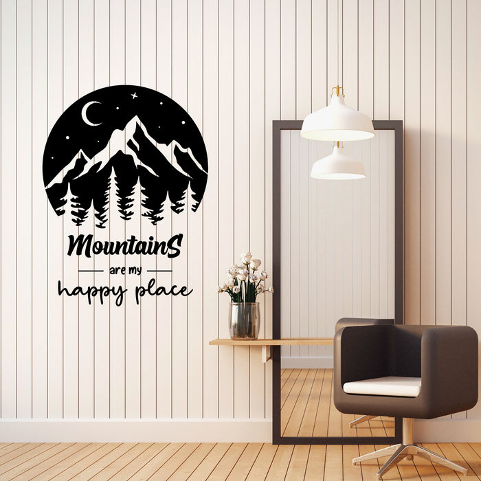 Mountains Are My Happy Place Vinyl Wall Decal Lettering Moon Stars Stickers Mural (k204)
