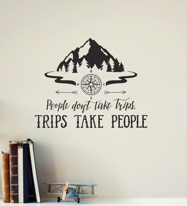 Vinyl Wall Decal Mountain Trip Compass Quote Words Travel Stickers Mural (ig6339)