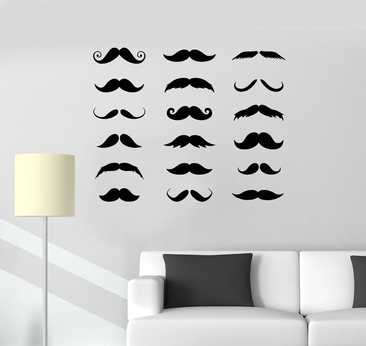 Vinyl Wall Decal Mustache Barbershop Scissors Shave Logo Hair Salon Stickers Mural (g159)