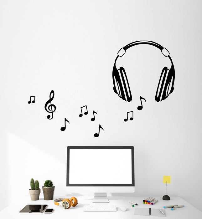 Vinyl Wall Decal Headphones Music Notes Musical Teen Room Stickers Mural (g336)