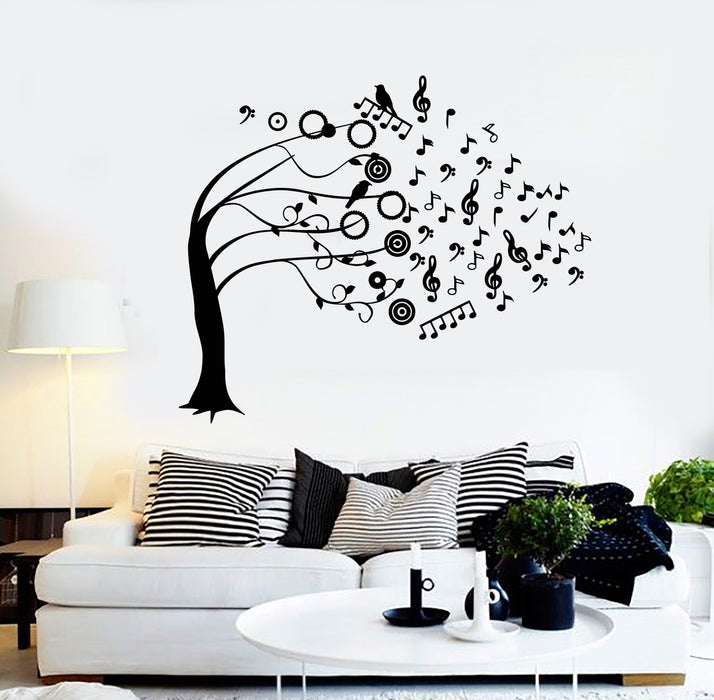 Vinyl Wall Decal Musical Tree Leaves Notes Birds Home Interior Stickers Mural (g1486)