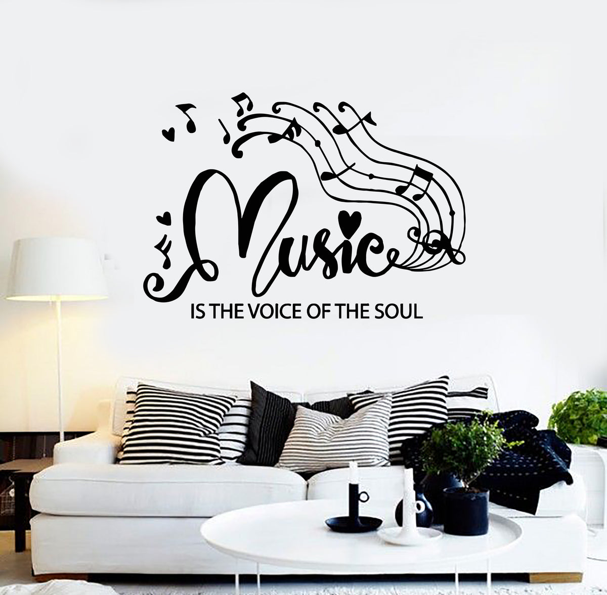 Vinyl Wall Decal Music Quote Phrase Musical Notes Clef Heart School St ...