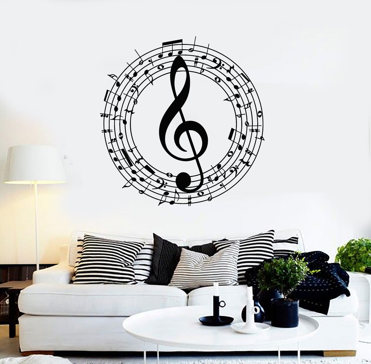 Vinyl Wall Decal Music Musical Melodious Notes Circle Treble Clef Stic ...