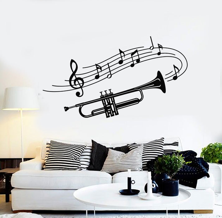Vinyl Wall Decal Trumpet Musical Instrument Music Notes Stickers Mural (g724)