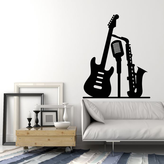 Vinyl Wall Decal Saxophone Guitar Microphone Music Club Musical Stickers Mural (g941)