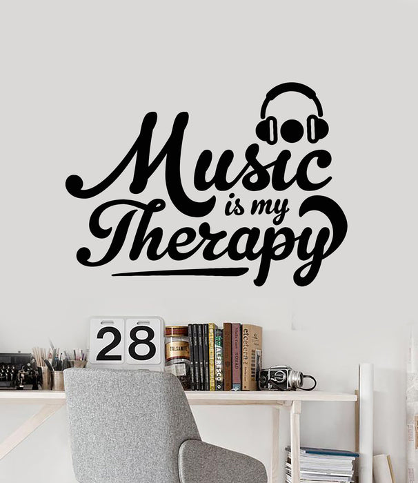Vinyl Wall Decal Phrase Music Therapy Headphones Teen Room Stickers Mural (g2436)
